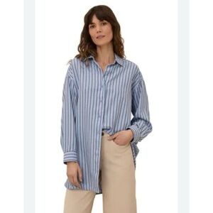 Pact Women’s Organic Cotton Oversized Stripe Button Front Shirt Size M/L